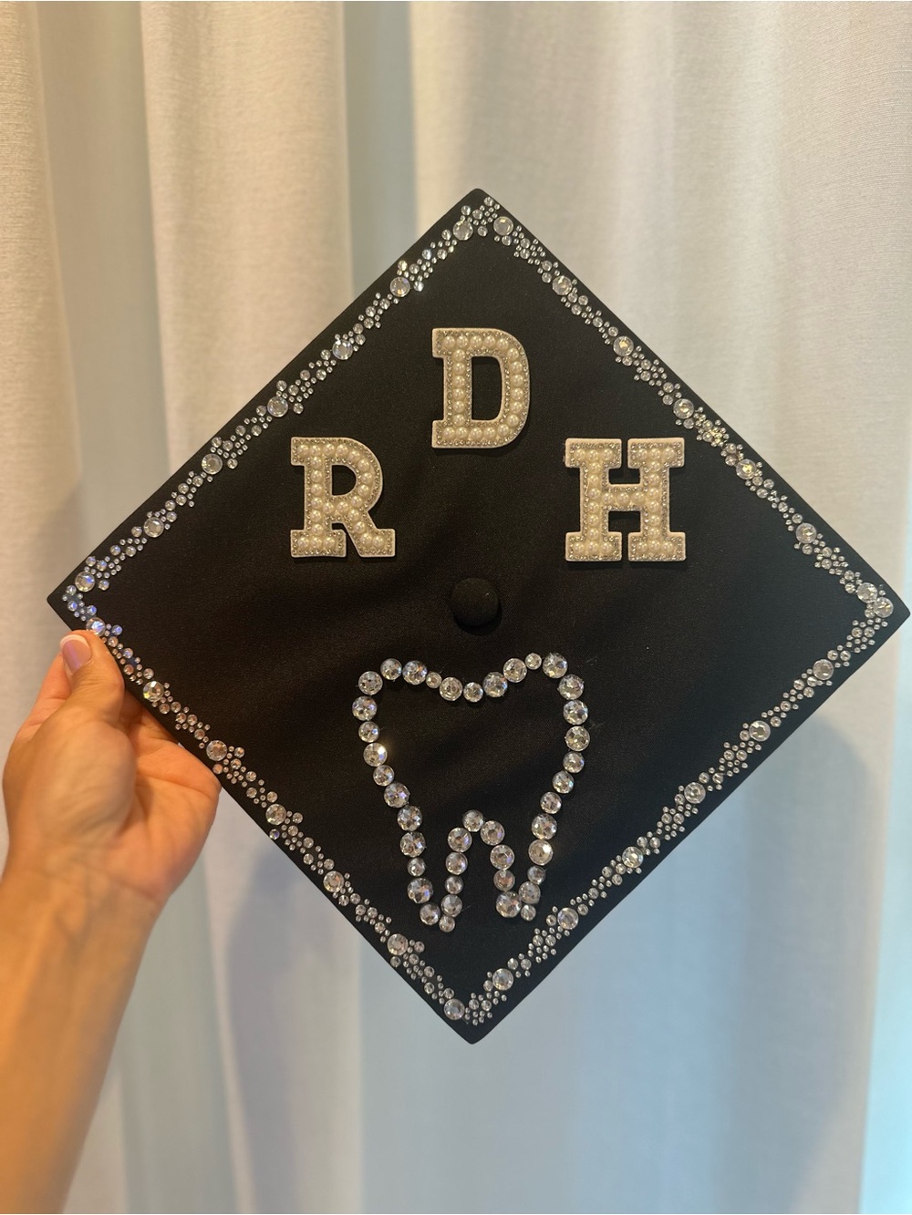 BDazzled Dental Hygiene “RDH” Graduation Cap - Black with Rhinestones